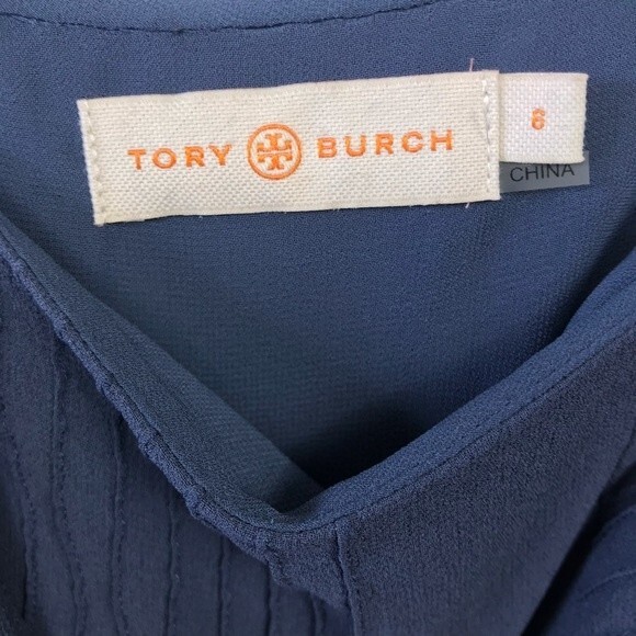 Tory Burch 100% Silk Pintuck Blue Tank Top Blouse Shell Cami Size 6 - Picture 2 of 12